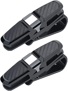 KIPIDA Glasses Holder for Car Sun Visor, 2 Pack Double-Ended 180 Degree Rotatable and Built-in Sponge Sunglasses Eyeglasses Clip Hanger with Card Ticket (Black)