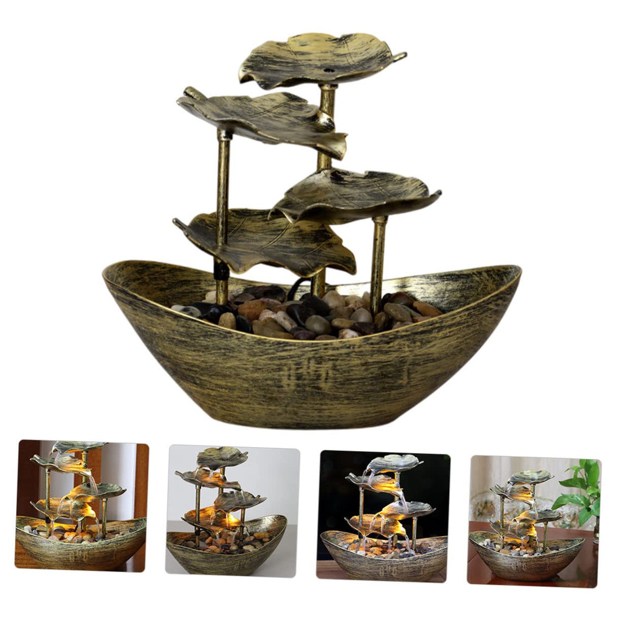 Yardwe Fontaine De Bureau Décorative Forme De Lotus avec Lumières LED Ornement De Table pour Salon Bureau Et Décoration Intérieure