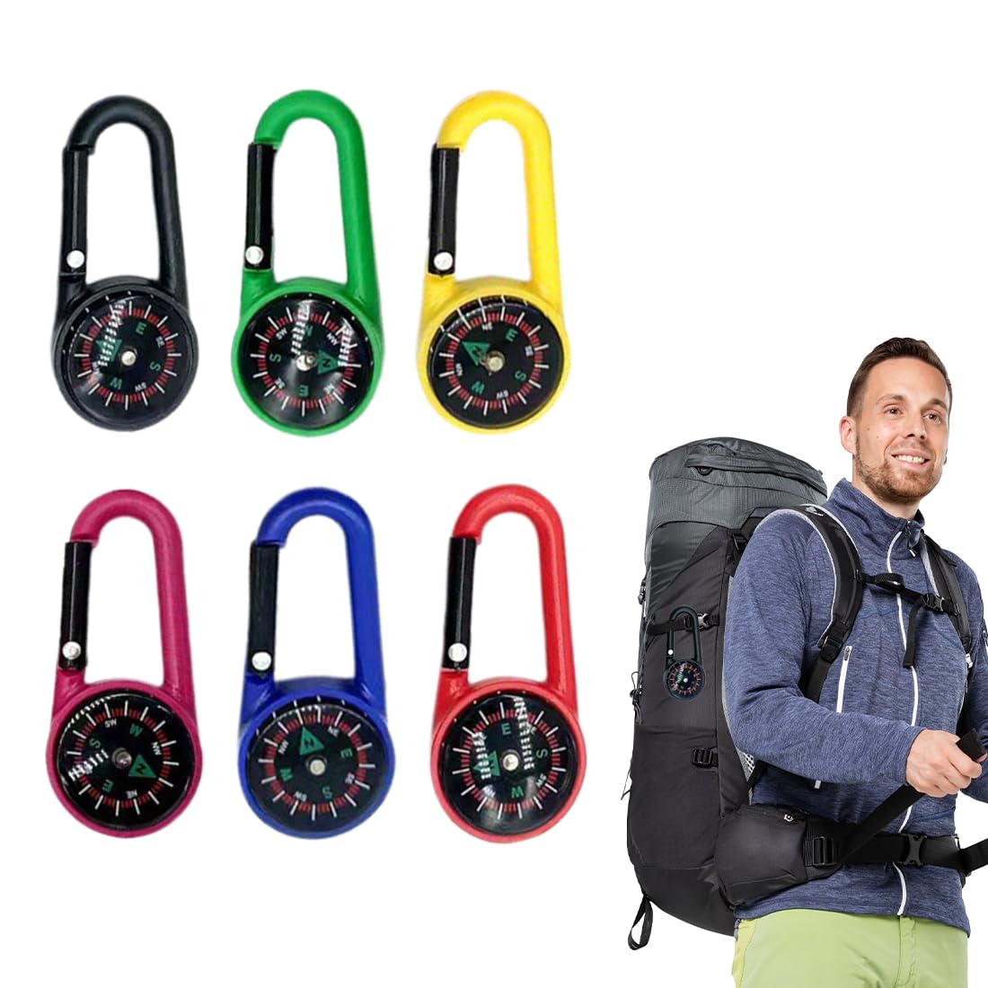 Portachiavi Con Bussola E Moschettone – Mini Bussola Di Sopravvivenza In Lega Di Zinco – Forma Stella E Tonda – Accessorio Regalo Per Campeggio Ed Escursioni - 2