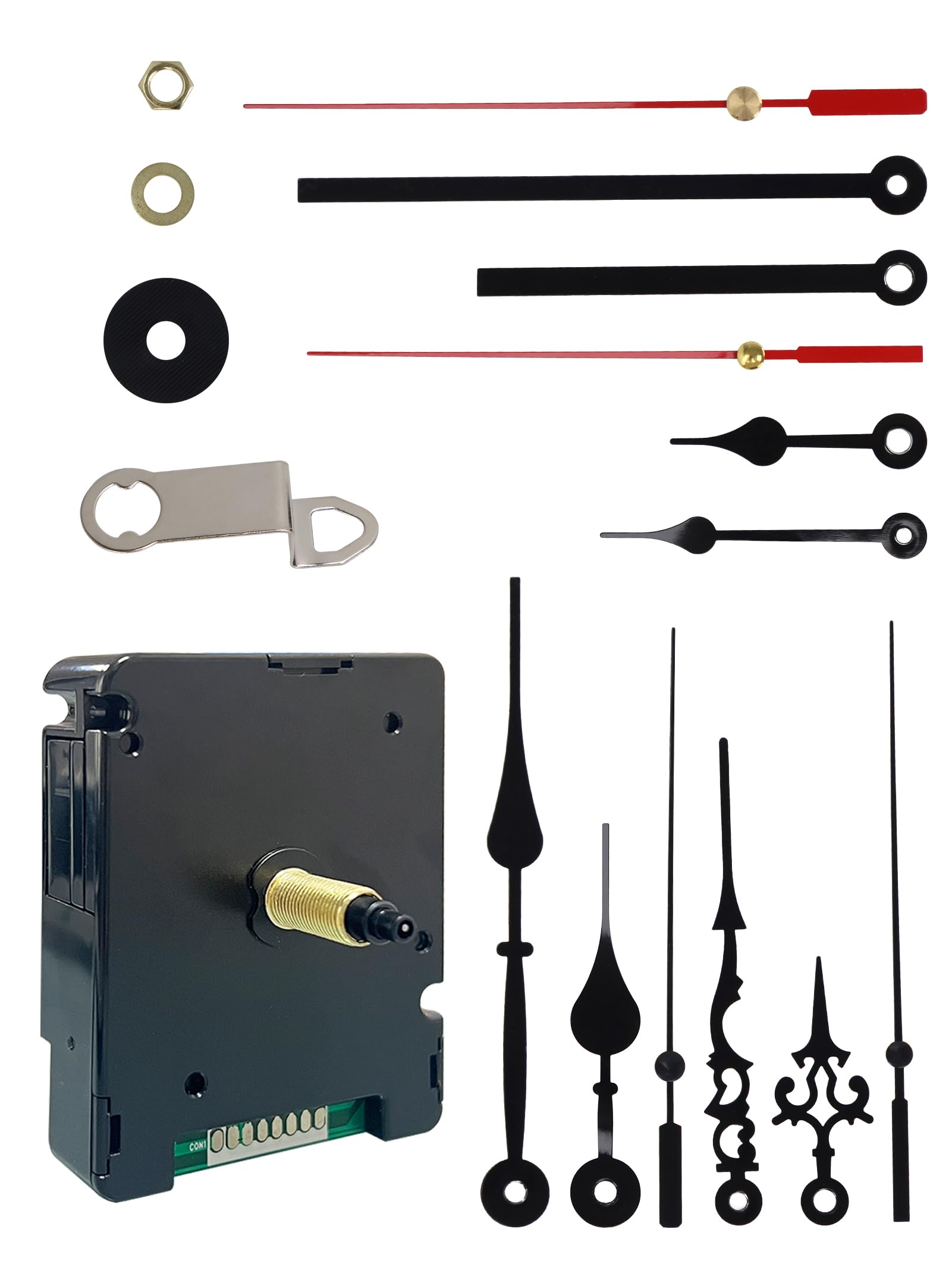 MakerTick DCF 77 Funk-Uhrwerk Set – 4 Zeigerpaare & geräuschloser, präziser Quarzmechanismus für Wanduhren, Reparatur & Eigenbau (72×56×19 mm)