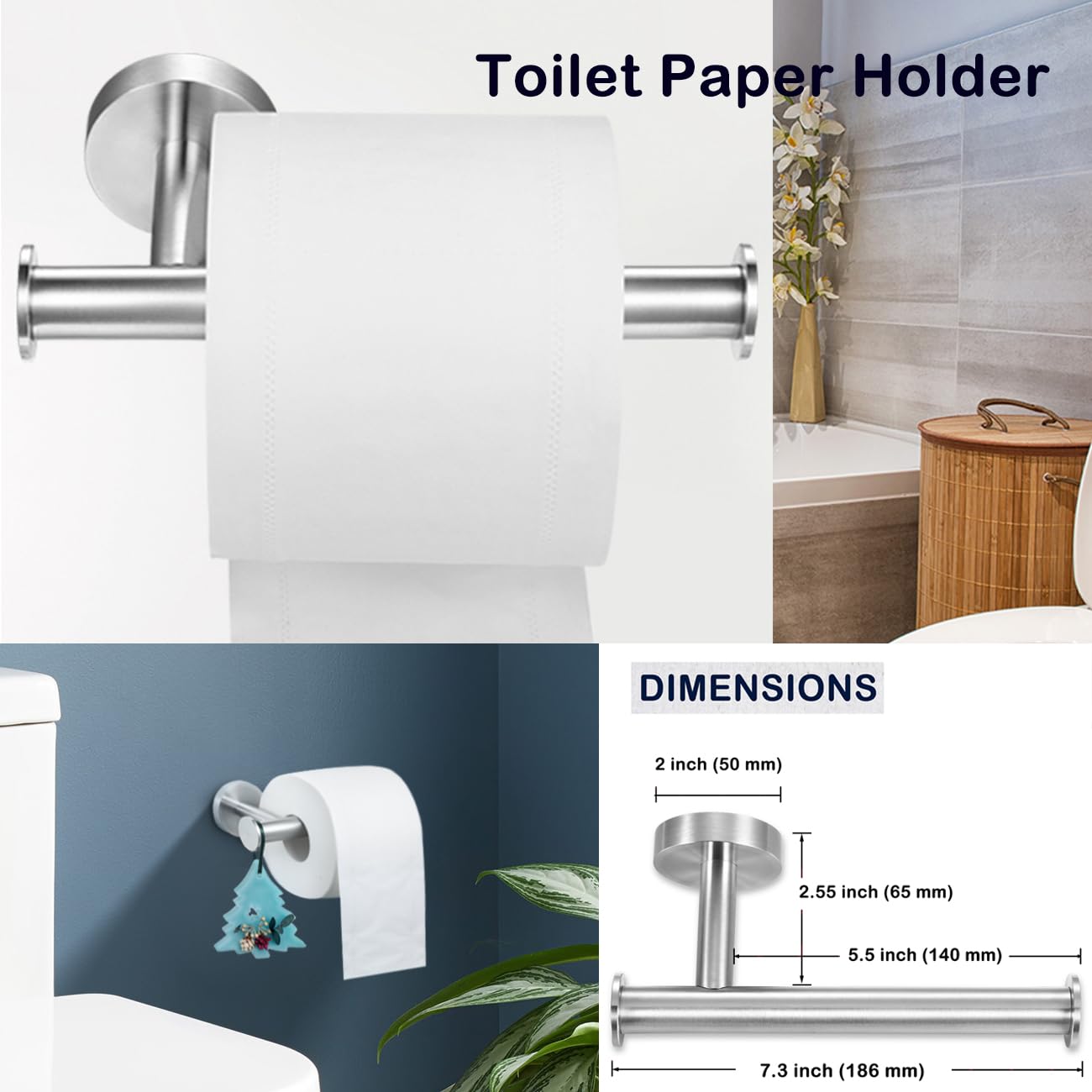 Set di accessori da bagno in nichel spazzolato, 5 pezzi, include barra
