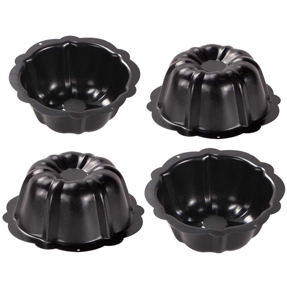 Mini molde antiadherente para tartas, molde estriado de acero al carbono de 4 pulgadas para buntcake, bavarois, brownie, cupcake, canele de pudín, paquete de 4