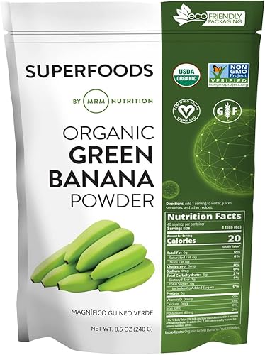 MRM Nutrition Organic Green Banana Powder | Superalimentos | Alto en fibra | Alternativa de harina | Fibra prebiótica | 40 porciones
