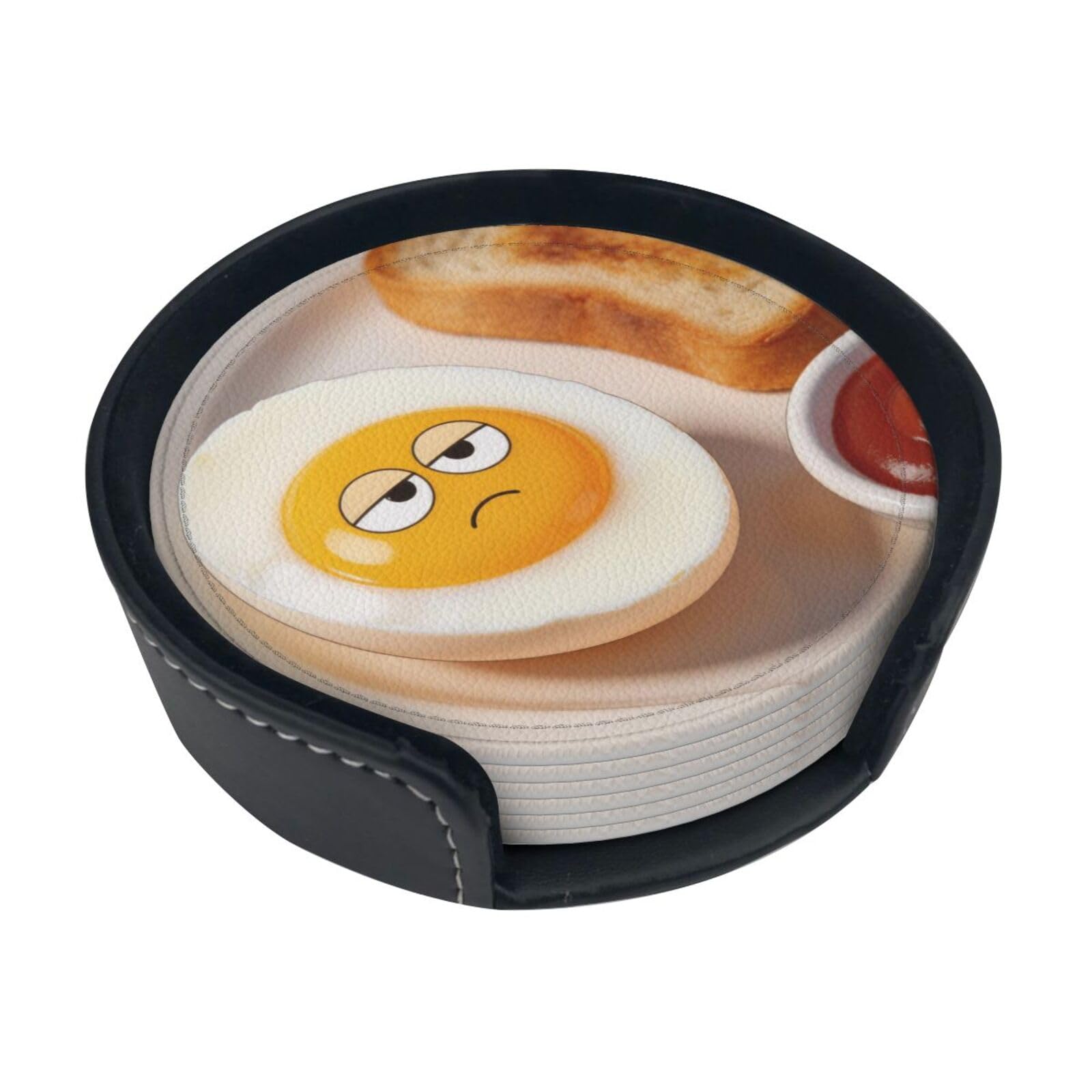 Egg Rolling Eyes Leather Coasters-Set of 6 with Storage Holder