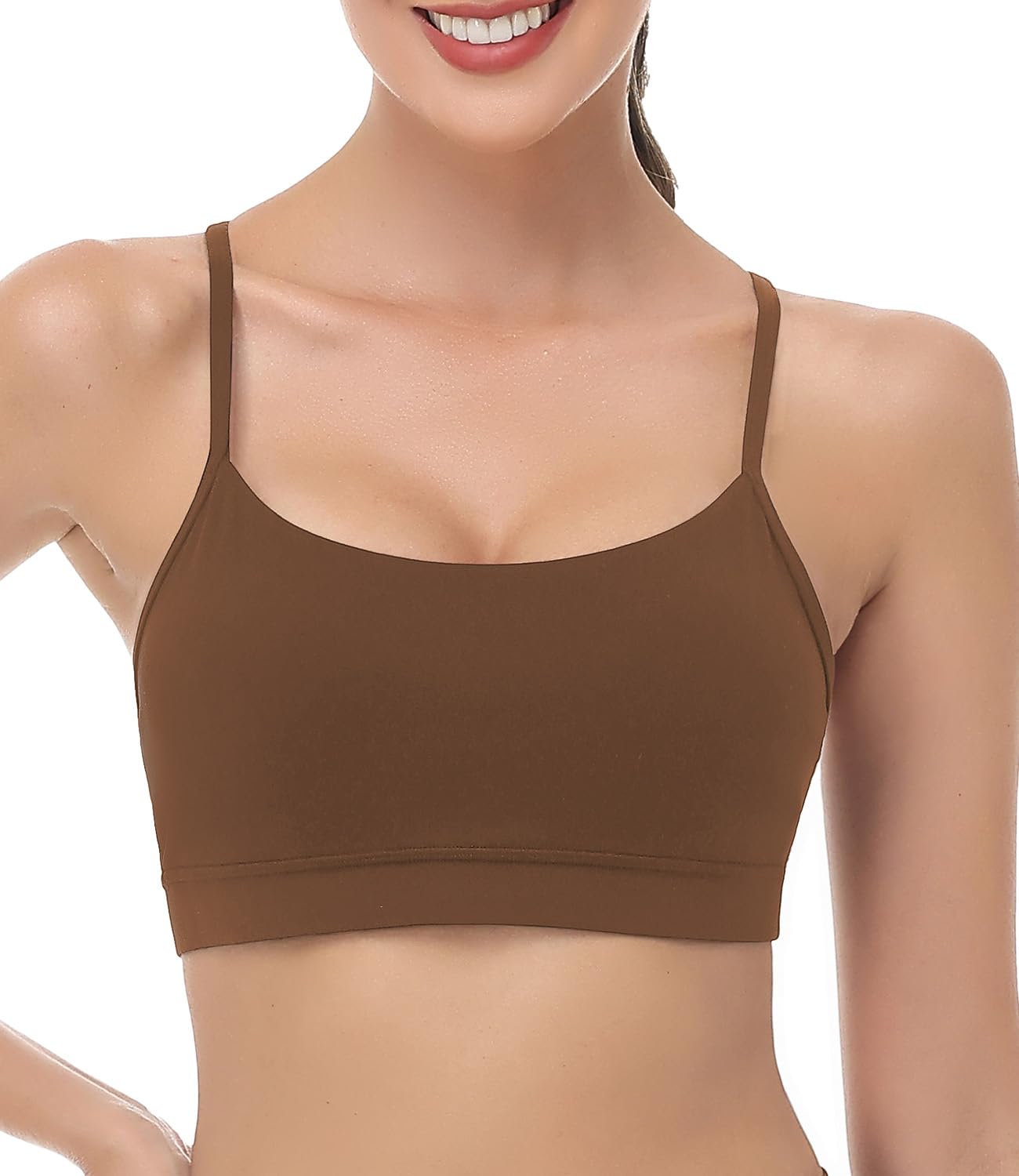 wirarpa Damen Sport BH Gepolstert Ohne Bügel Y-Rücken Yoga Bra Atmungsaktiv Spaghetti Top Braun Größe L