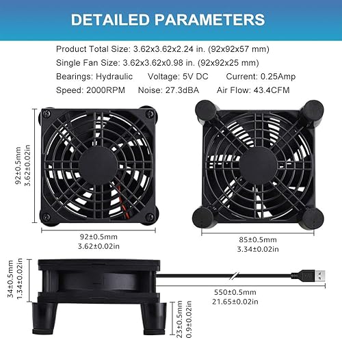 Miniatura 6 de GDSTIME Enfriador de ventilador de enrutador pequeño de 3.622 in con controlador de 3 velocidades LMH, CC 5V USB, ventiladores de refrigeración para