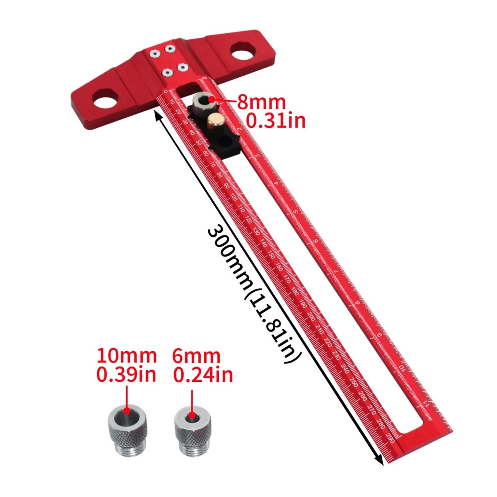 escuadra (herramienta de carpintero) Regla de puntuación de posicionamiento de perforación 2 en 1 for carpintería, trazador de aluminio, plantilla de espiga cuadrada en T con funda de taladros de 6/8/