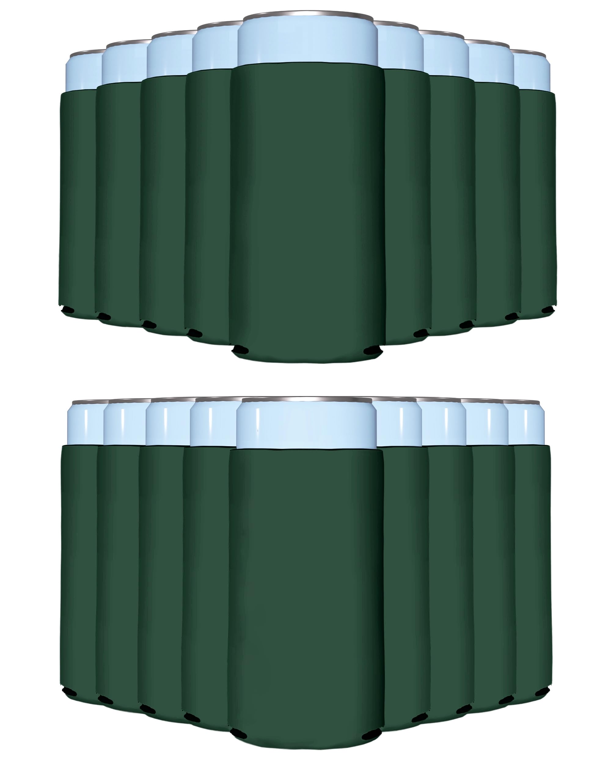 PartyPrints 25 Pack Hunter Green Blank Slim Can Cooler Sleeves | Plain Seltzer Customizable Bulk Coolers for Beer Bottles &amp; 12oz Tall Cans | Skinny Collapsible Drink Insulated Sleeve