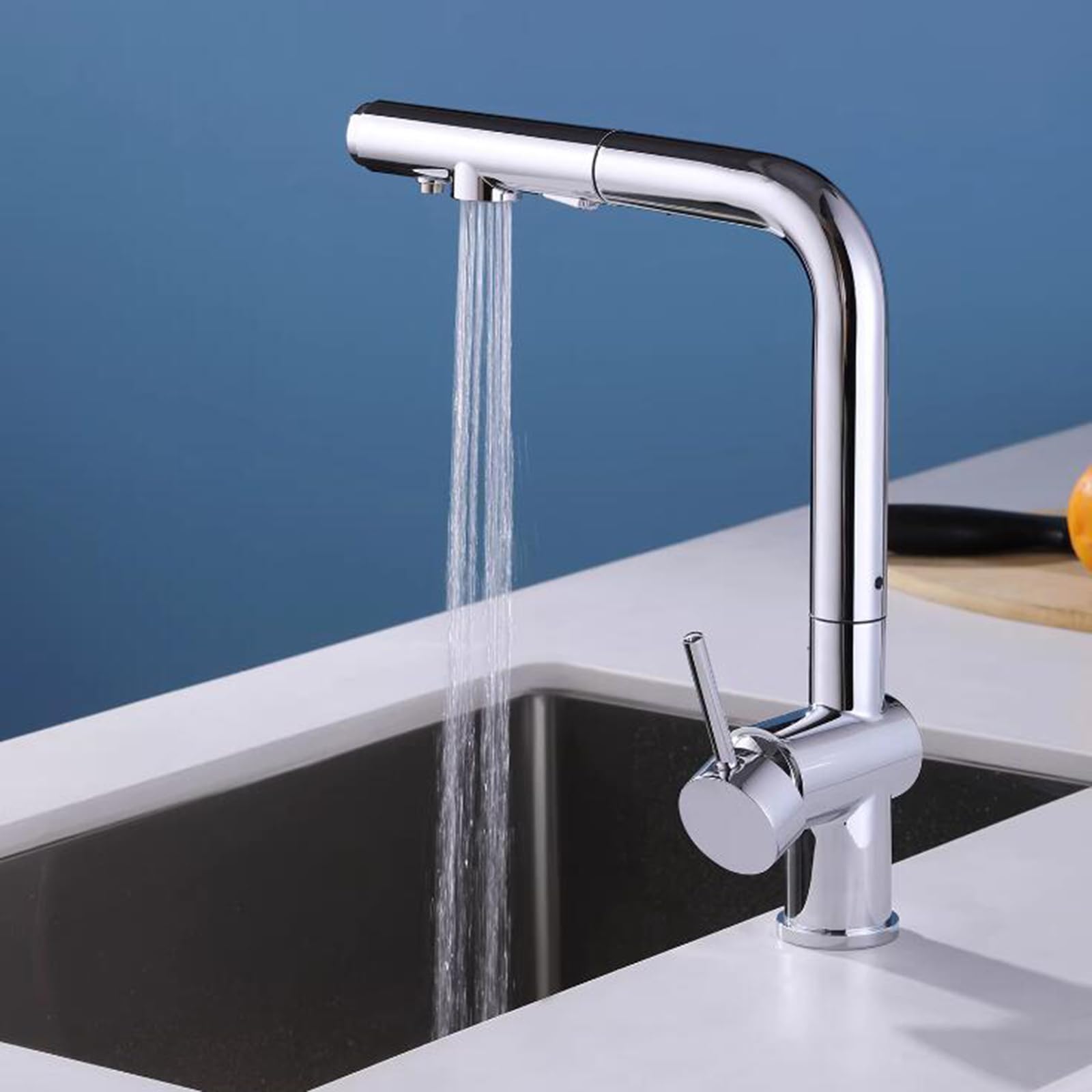 Grifo Mezclador Moderno para Cocina y baño de 3 vías, extraíble, Cromado, con Filtro Giratorio para Fregadero, Acabado en latón y Cromo.