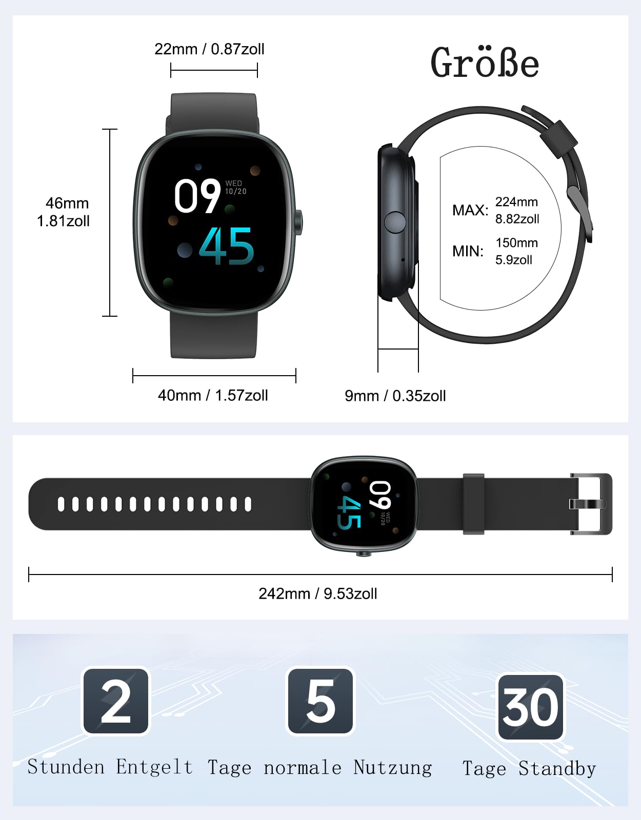 Smartwatch Damen Herren mit Telefonfunktion,1.85" HD Screen Fitnessuhr | SpO2/Herzfrequenz/Schlafmonitor/Schrittzähler 100+Sportmodi,IP68 Wasserdicht,Whatsapp Benachrichtigung für Android iOS Handy