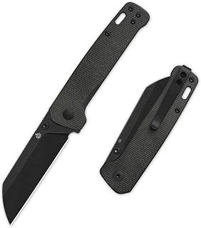 QSP Penguin V2 Folding Pocket Knife, 3.06" D2 Black Stonewash Blade EDC Knife, Dark Brown Micarta Handle, Liner Lock, Ceramic Ball Bearings, Reversible SS Deep Carry Clip