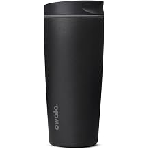 Owala SmoothSip Slider Ceramic-Lined Insulated Stainless Steel Coffee Tumbler, No Metallic Taste Reusable Travel Mug, Hot Iced Coffee Cup, BPA Free 20 oz, Very, Very Dark