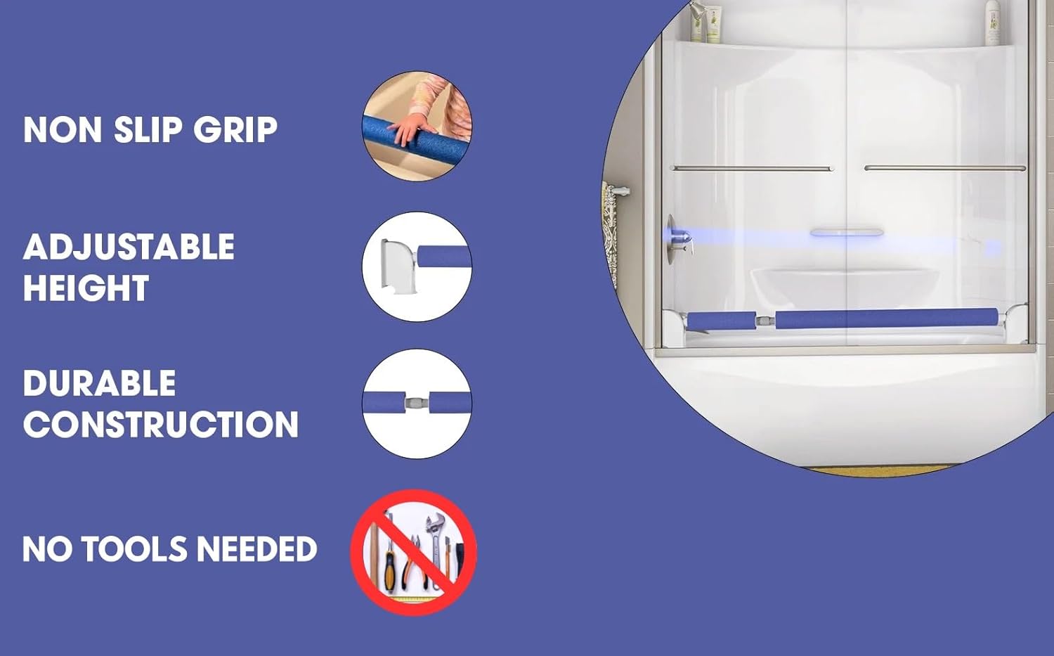 Bathtub Baby Gate Toddler Safety Bar - Non Slip Adjustable Height Bar for Baby Proofing, Child Proof Toddler Bath, Kids Bathroom Child Safety Products (Gray)