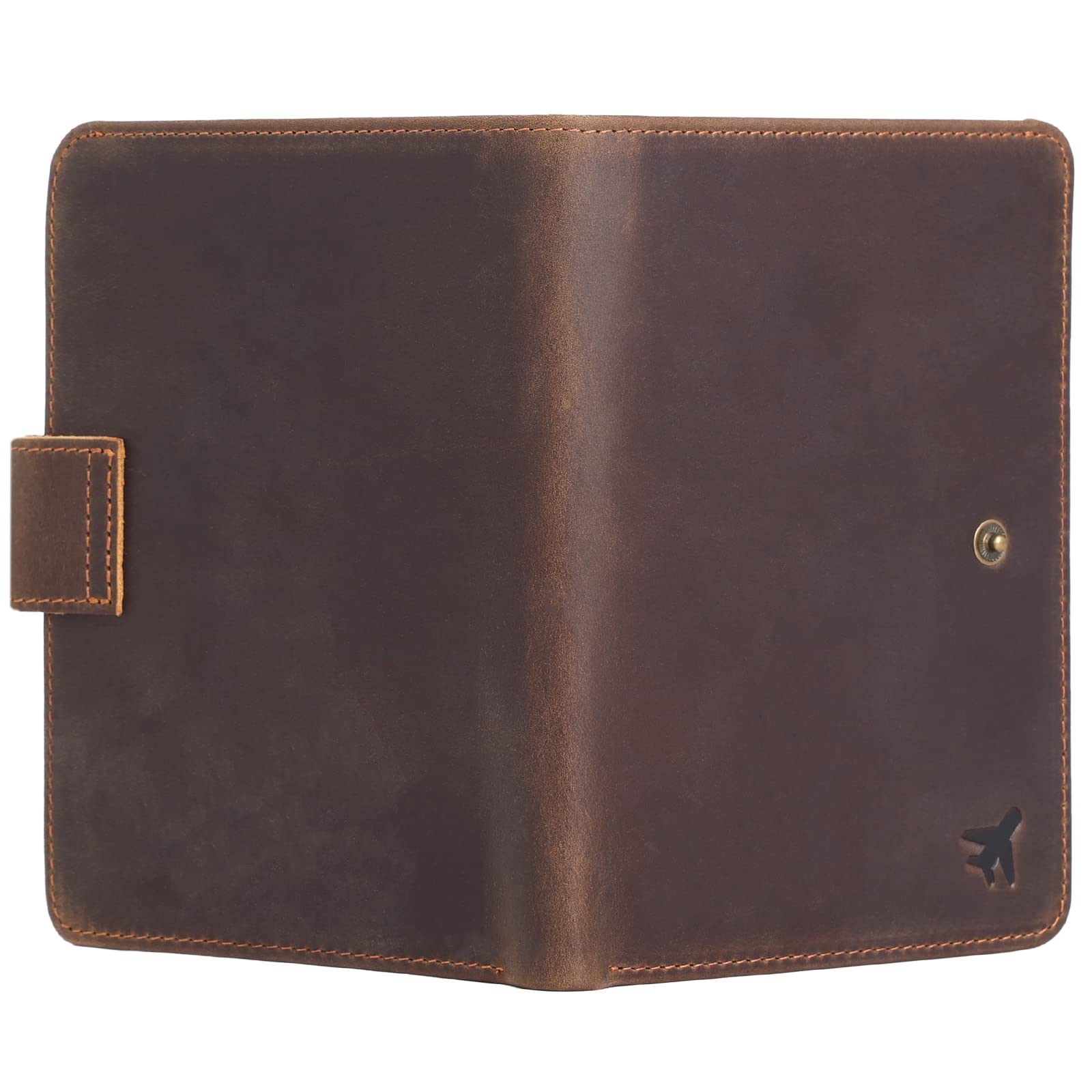 Polare - Cartera de viaje de piel con bloqueo RFID para pasaporte para hombres y mujeres, Marrón oscuro (versión Snap), L, Retro