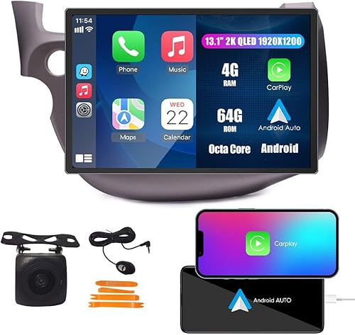 Miniatura 1 de CarPlay Android Auto Autoradio Navegación de Coche Estéreo GPS Radio 13.1 "2K QLED Pantalla Táctil Headunit Tablet para Honda Fit 2007-2014 si