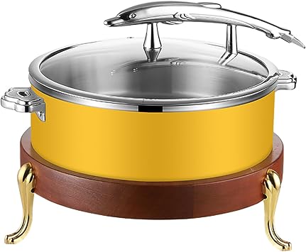 FQWYNMZ Electric 3 QT Chafing Dish Set Adjustable 35C90C, Stainless Steel Buffet Servers and Warmers, Chafer Temperature Control, Teak Base, for Catering, Parties, BuffetsYellow