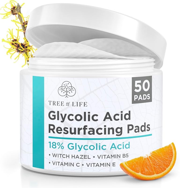 Tree of Life 15% Glycolic Acid Pads for Face, Exfoliating Pore Pad, 50 Ct | Exfoliating 18% glycolic acid pads for face. Smooths pores, reduces pigmentation and fine lines for clear skin.