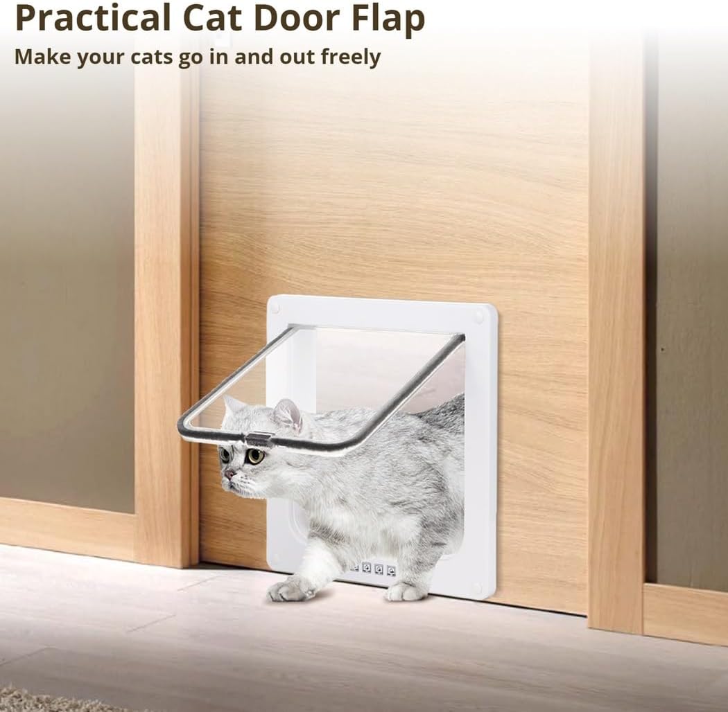 4-Way Locking Pet Door, Large Cat Door Flap For Interior/Exterior Use, Suitable For Small Dogs And Cats (9.84 X 9.25In)