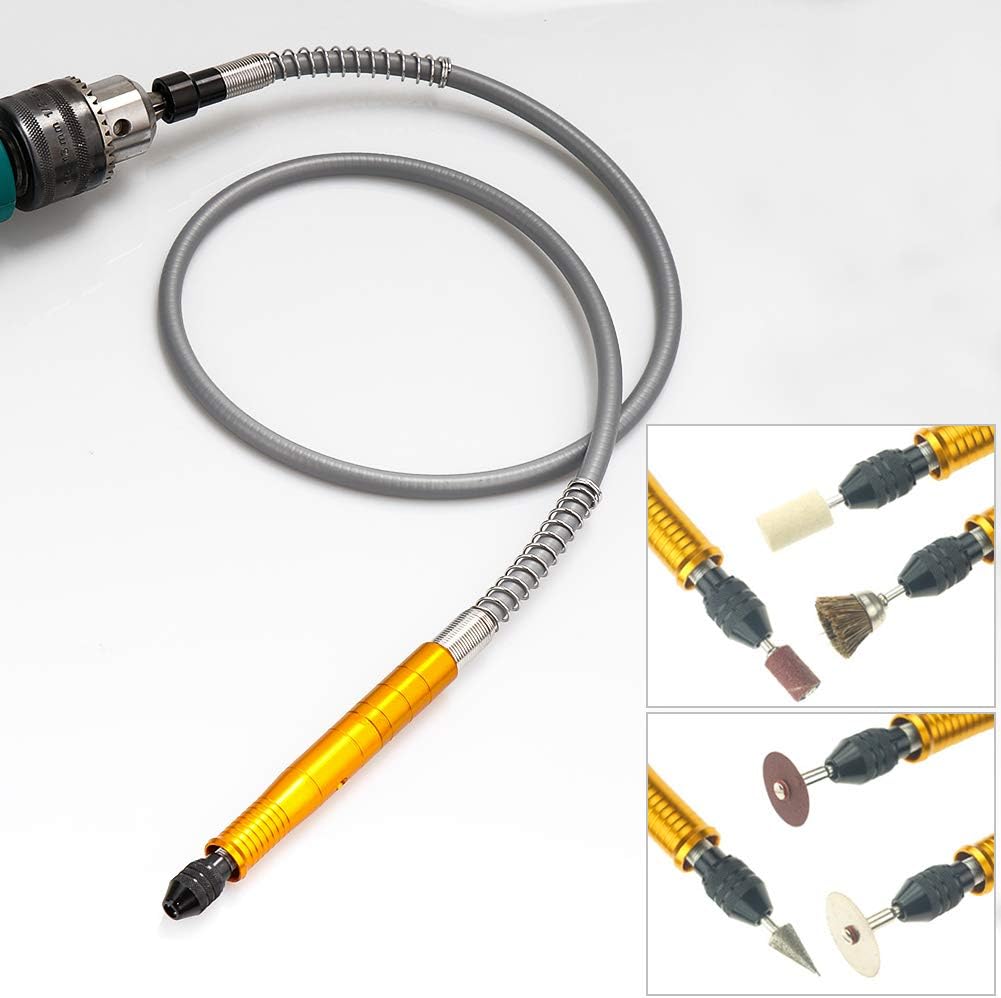 HandsEase 3.175mm Flex Shaft adapter Attachment Flexible Power Drill Extension Cable Chuck for Dremel Rotary Grinder Woodworking Tools with Wrench (Gold)