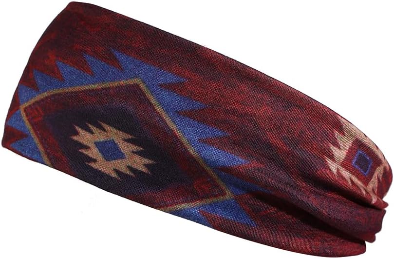 4 Pack Native American Southwestern Tribal Headbands, Boho Wide Elastic Non Slip Sweat Hair Accessories for Yoga Running Women Men