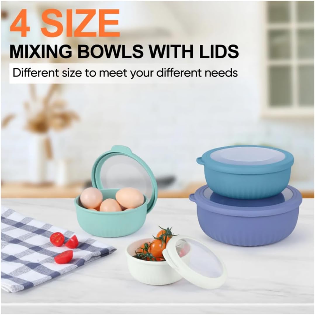 8-Piece Mixing Bowls with Airtight Lids, Plastic Nesting Prep Bowl Set, Multiple Sizes