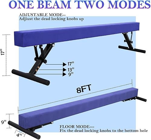 Miniatura 54 de Viga balana ajustable para niños, haz de gimnasia de 8 pies, haz de piso alto y bajo para todos los niveles de gimnasia, equipo de gimnasia Verde