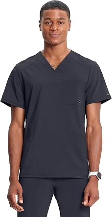 Cherokee Infinity Mens V-Neck Scrub Top with 3 Pockets and 360 Stretch