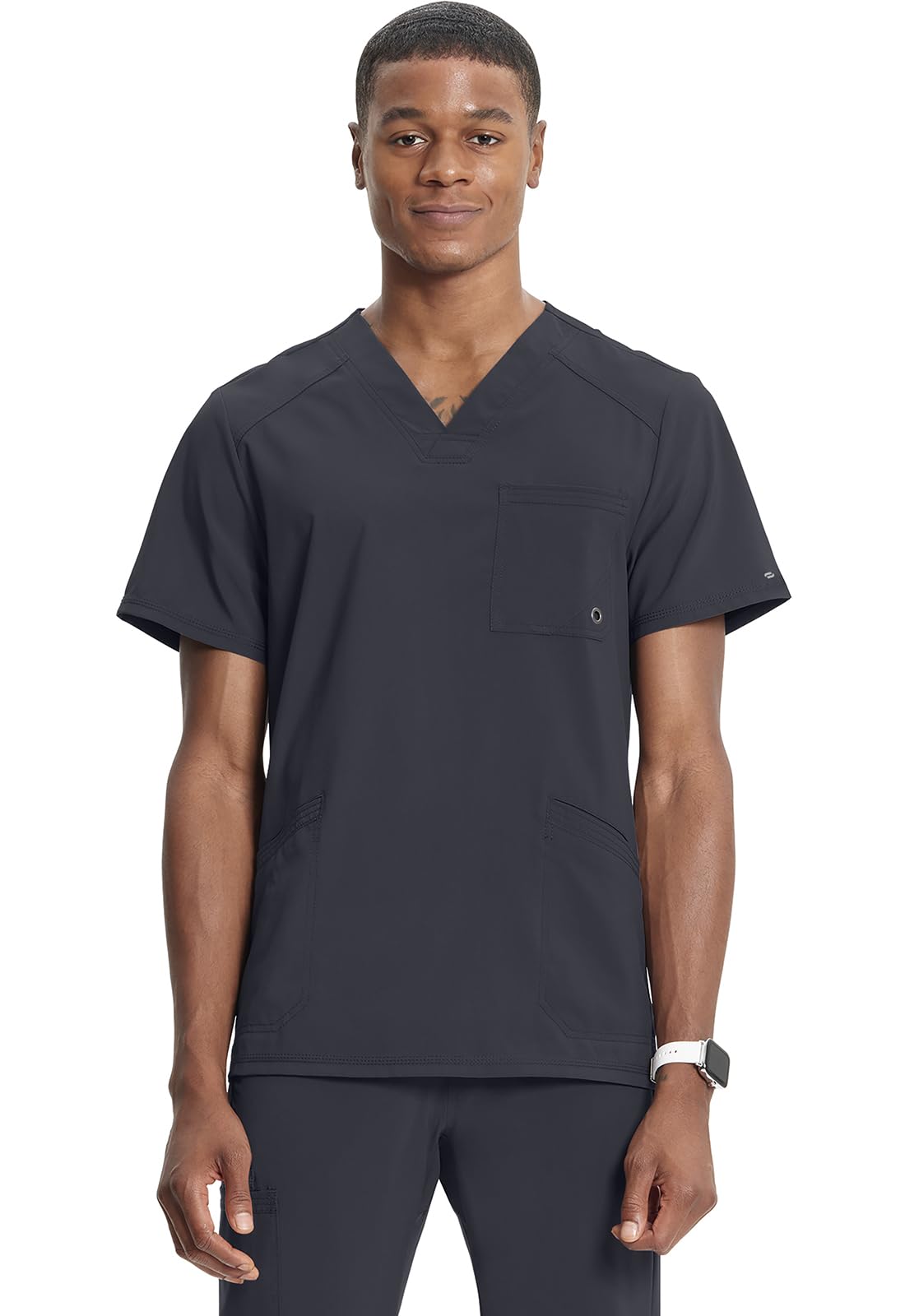 Cherokee Infinity Mens V-Neck Scrub Top Modern Fit, 3 Pockets, Rib-Knit Back Panels, Moisture-Wicking 360° Stretch – CK900A