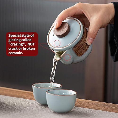 Miniatura 3 de Juego de té portátil Kungfu, té de viaje de cerámica para un juego, una tetera de aspecto minimalista con 2 tazas para los amantes del té, hogar,
