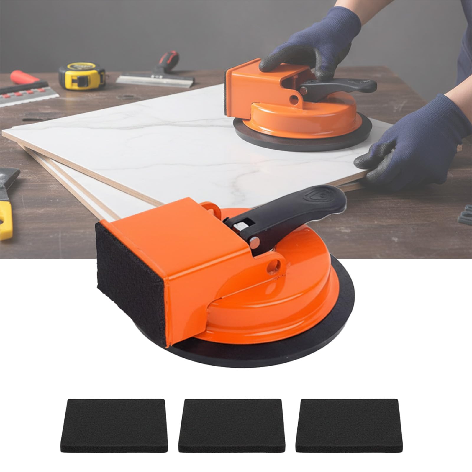 Floor Gap Fixer Tool, Heavy Duty Suction Cup Plank Grabber for Wood Laminate Vinyl Flooring Gap Repair, Professional Installation Kit for Filling Floor Gaps with 3 Replaceable Sponge Pads