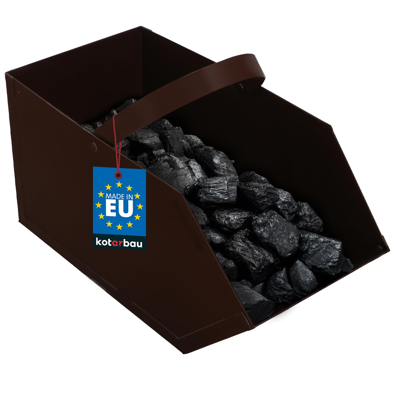 KOTARBAU® Caja para cenizas, Recipiente con asa, Accesorio de chimenea, Ideal para transportar ceniza, leña o carbón, Cubo, Bandeja, Ideal para estufa, chimenea, barbacoa, Acero, Marrón