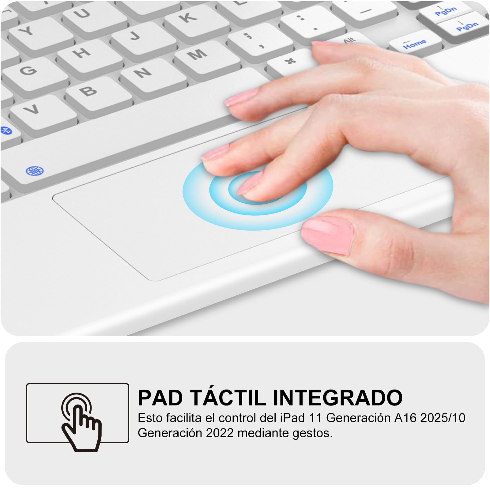 Teclado para iPad 11 Generación A16 2025/10 Gen 2022 (11/10.9 Pulgada) con Touchpad, Trackpad QWERTY Español Ñ, Keyboard Recargable Magnético Desmontable Bluetooth, Soporte para Lápiz, Gris claro