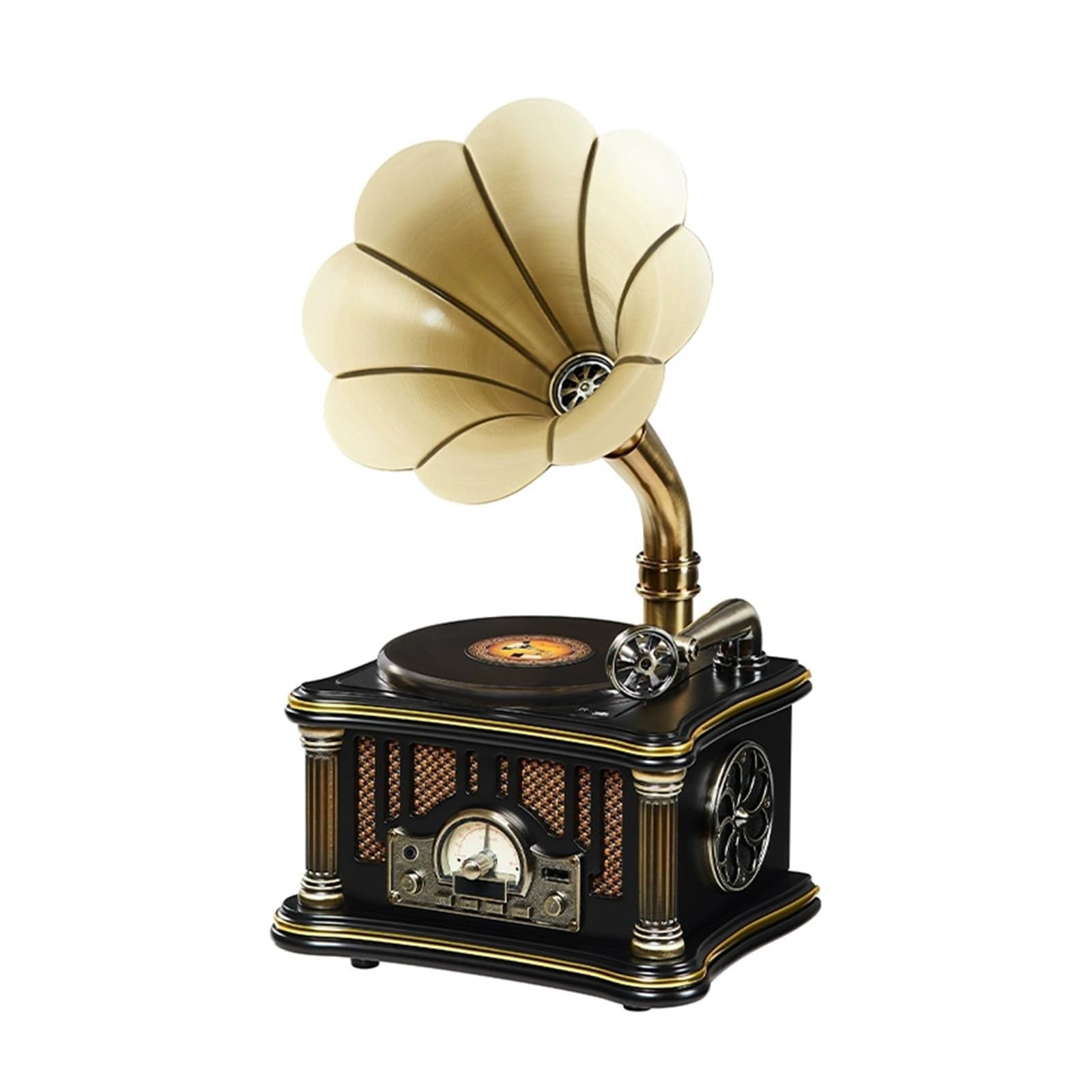 Retro fonografo lettore CD con Bluetooth, ricarica USB, radio FM e doppio altoparlante per gli appassionati di musica vintage