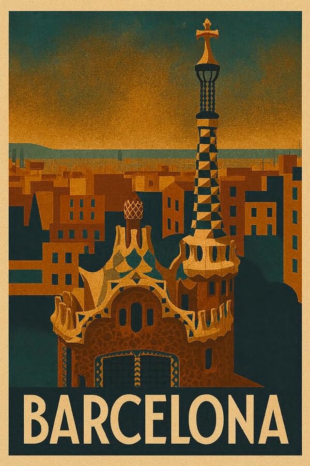 Póster del Parque Güell para decorar tu salón con el encanto vintage de Barcelona