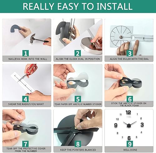 Miniatura 9 de Reloj de pared grande de bricolaje, espejo 3D, moderno, digital, de pared, decorativo, para el hogar, sala de estar, dormitorio, oficina, decoración