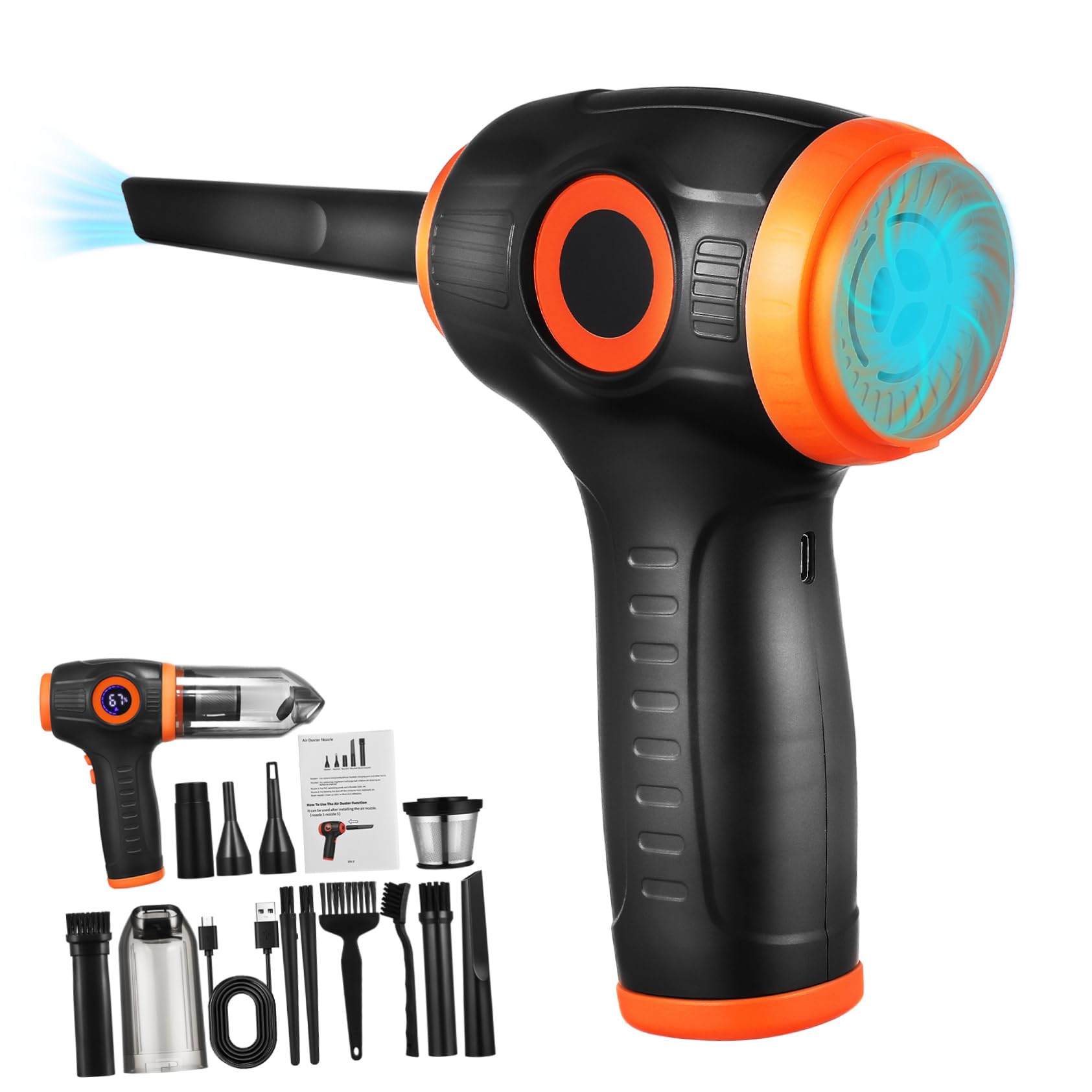 Milisten Cordless Electric Air Duster Vacuum Cleaner Brush for Car Computer Cleaning Rechargeable Lightweight Portable Dual-Function Air Blower Desktop Vacuum for Tight Spaces