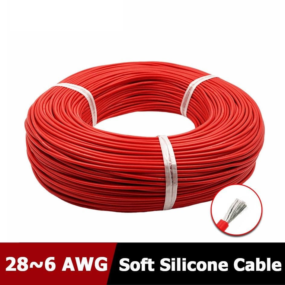 Cable de Silicona roja Supersuave de 1 a 20 m, Cobre Flexible de Alta Temperatura, Calibre 28-6 AWG, estañado, ROHS.(26 AWG,5m)