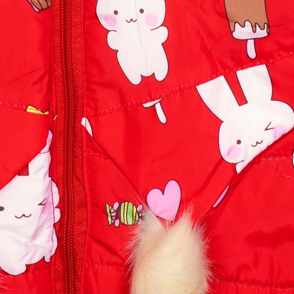Bold N Elegant Bunny Rabbit Fur Winter Warm Quilted Bomber Puffer Hood Jacket Coat for Infant Toddler Kids (Red, 3-4 Years) 1