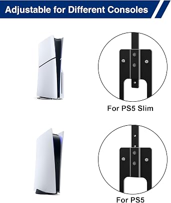 Console Holder Wall Mount for PS5: Black Gaming Stand for PlayStation 5 and 2 Controller Stand Kits