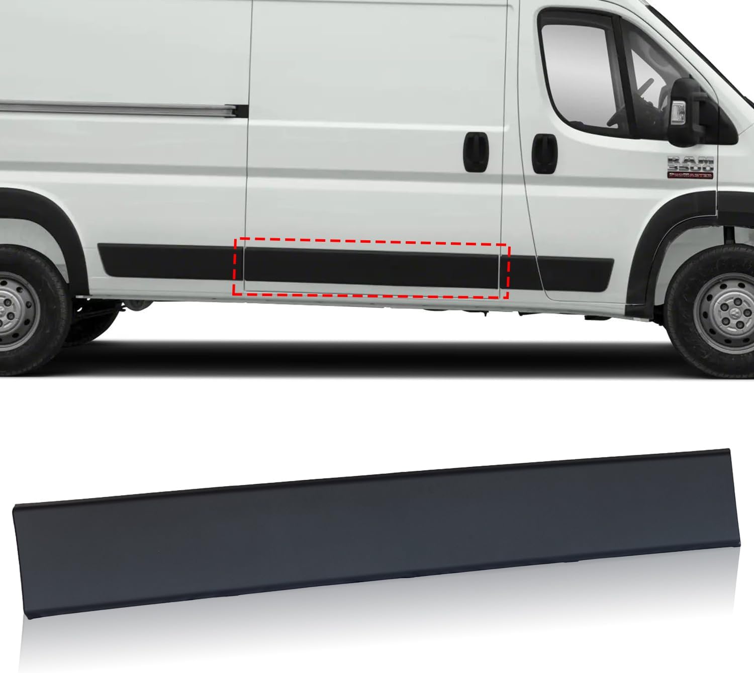 Sliding Door Side Body Molding Trim for Ram Promaster 1500 2500 3500 2019-2024, Exterior Middle Lower Molding Panel Cargo Van Accessories, Replace 1ZT43JXWAB, Passenger Right Side, 1PC