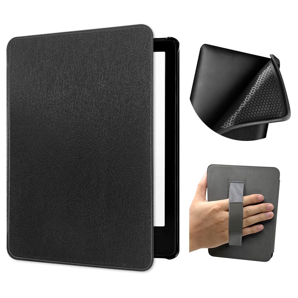 Schutzhülle für Kindle Paperwhite (17,8 cm (7 Zoll), 12. Generation, 2024 Release), mit Handschlaufe, leichtes PU-Leder und weiche TPU-Rückseite, mit automatischer Wake-/Sleep-Funktion, Schwarz