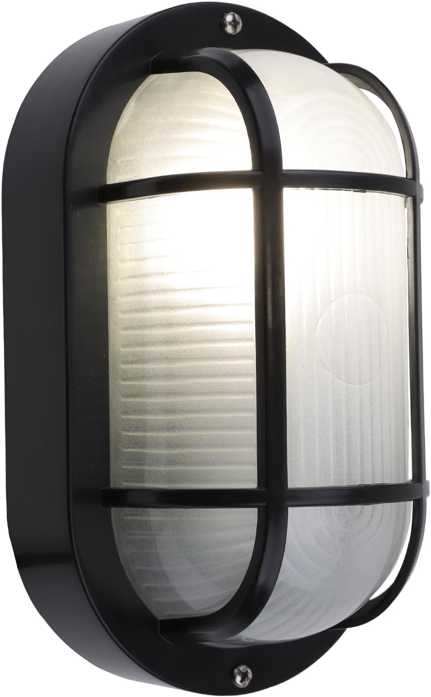 8.5" Modern Wall Lamp - Die-Cast Aluminum & Frosted Glass Outdoor Lighting, E26 Base (60W Max), Wet Location Rated for Patio/Deck/Basement (Black, 1-Pack)