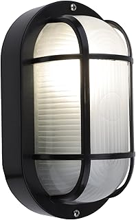8.5" Modern Wall Lamp - Die-Cast Aluminum & Frosted Glass Outdoor Lighting, E26 Base (60W Max), Wet Location Rated for Patio/Deck/Basement (Black, 1-Pack)