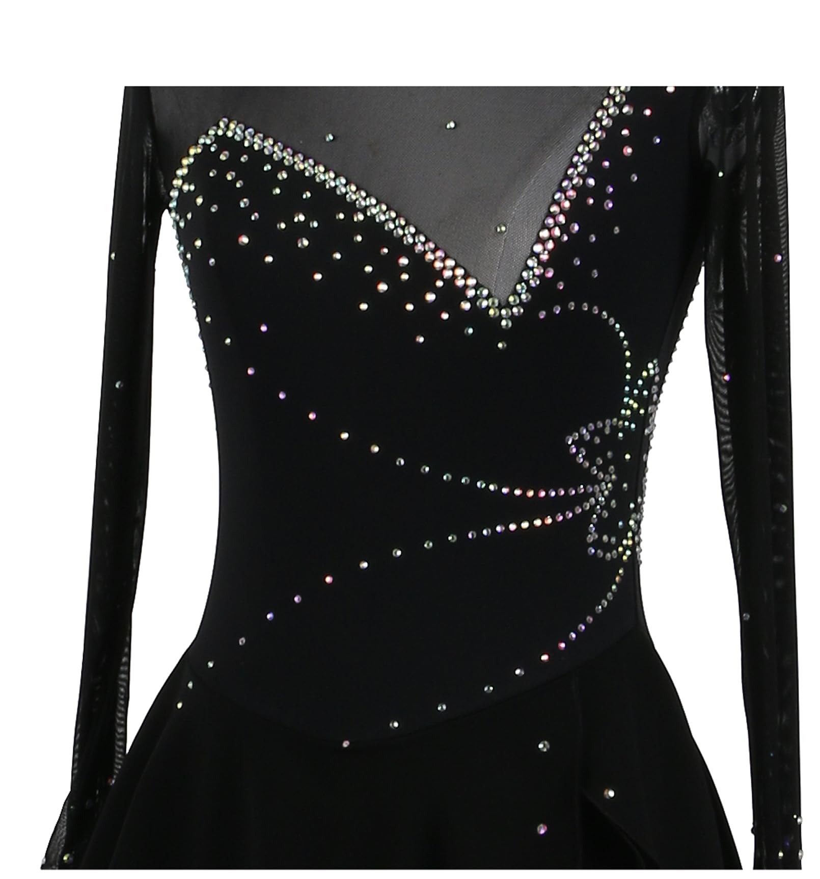 Eiskunstlauf Kleid Schwarz Frauen Mädchen Strass Eislaufen Kleid Langärmelig Figureskates Gymnastik Kürkleid