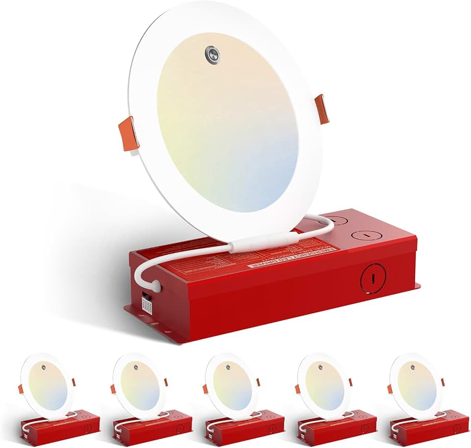 Amico 6 Pack 6 Inch LED Emergency Recessed Lights with 90Min Battery Backup