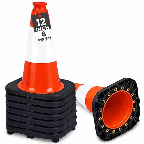 Miniatura 13 de BESEA - Paquete de 6 conos de tráfico de 18 pulgadas, conos de seguridad naranjas con collar reflectante de 6 pulgadas para uso en el hogar,