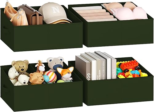 Miniatura 29 de DIMJ - Organizadores de estante grande para armario, cestas organizadoras trapezoidales de tela plegables con asas y divisor, cajas de Gris plateado