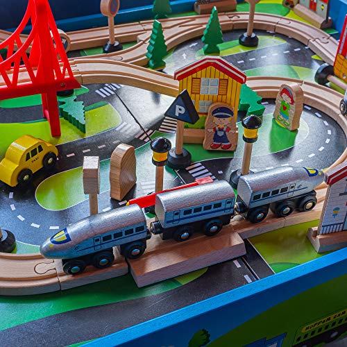 Funpeny Train Table Toys,Wooden Train Track Railway City Sets Table For Kids Toddlers #TOP1