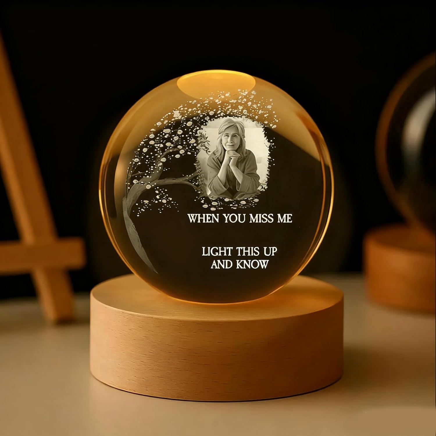 Drawelry Custom 3D Photo Crystal Ball Night Light, Personalized Picture Glass Ball Lamp with Wood Base, Best Romantic Gift for Couples Home Decor Christmas Birthday Gifts (Birds Pattern)