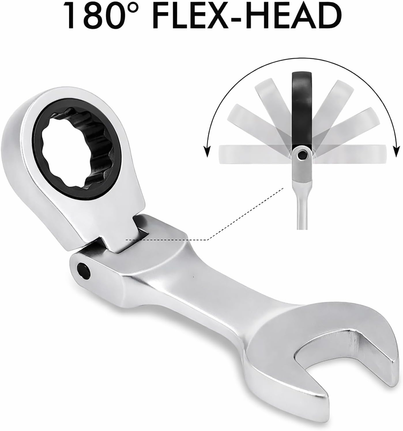 Stubby Wrenches Set, Flex Head Ratcheting Wrench Set Open End Ratchet Wrench Metric 8 Pieces(Metric)